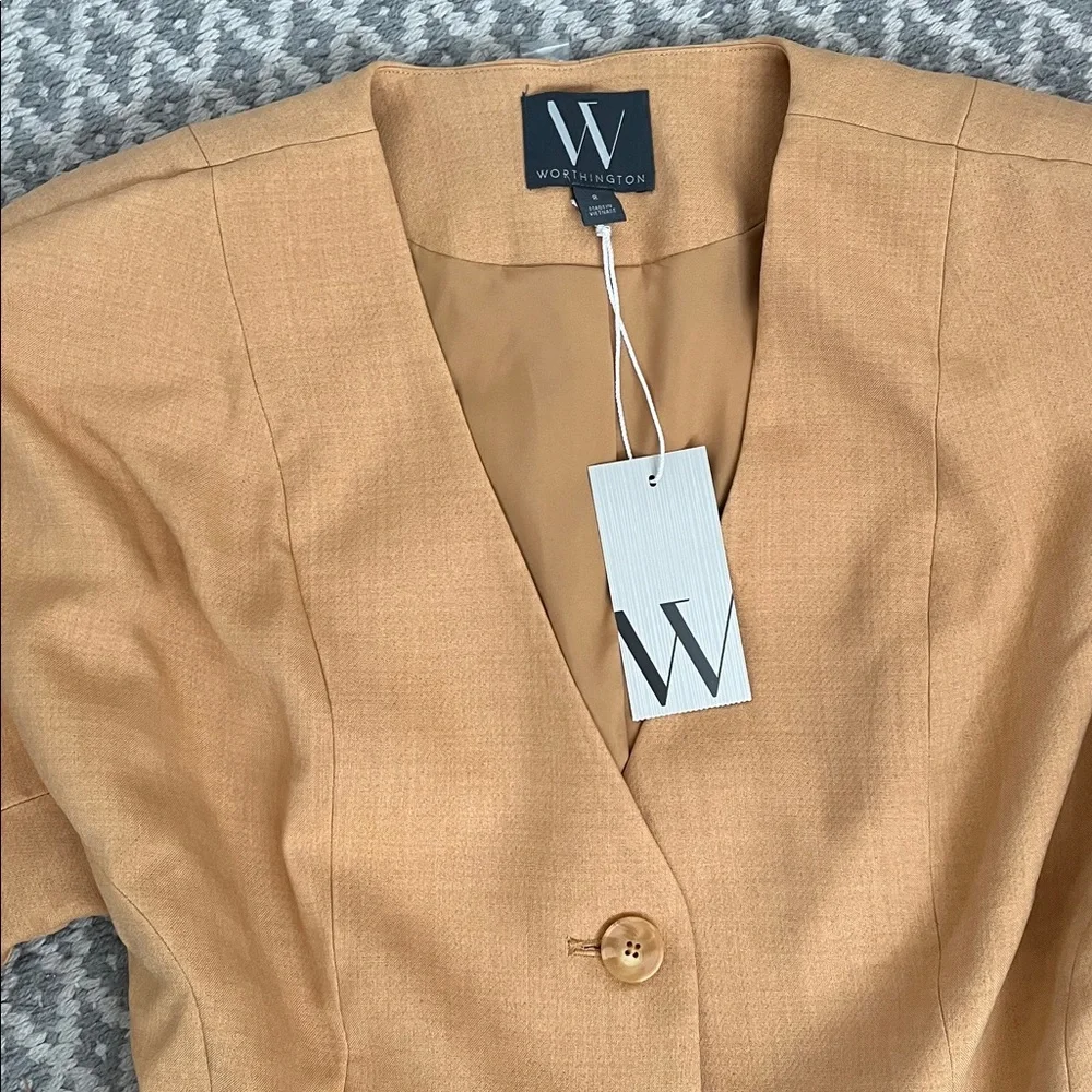 Worthington Camel Blazer with Chocolate Belt Dolman Sleeves